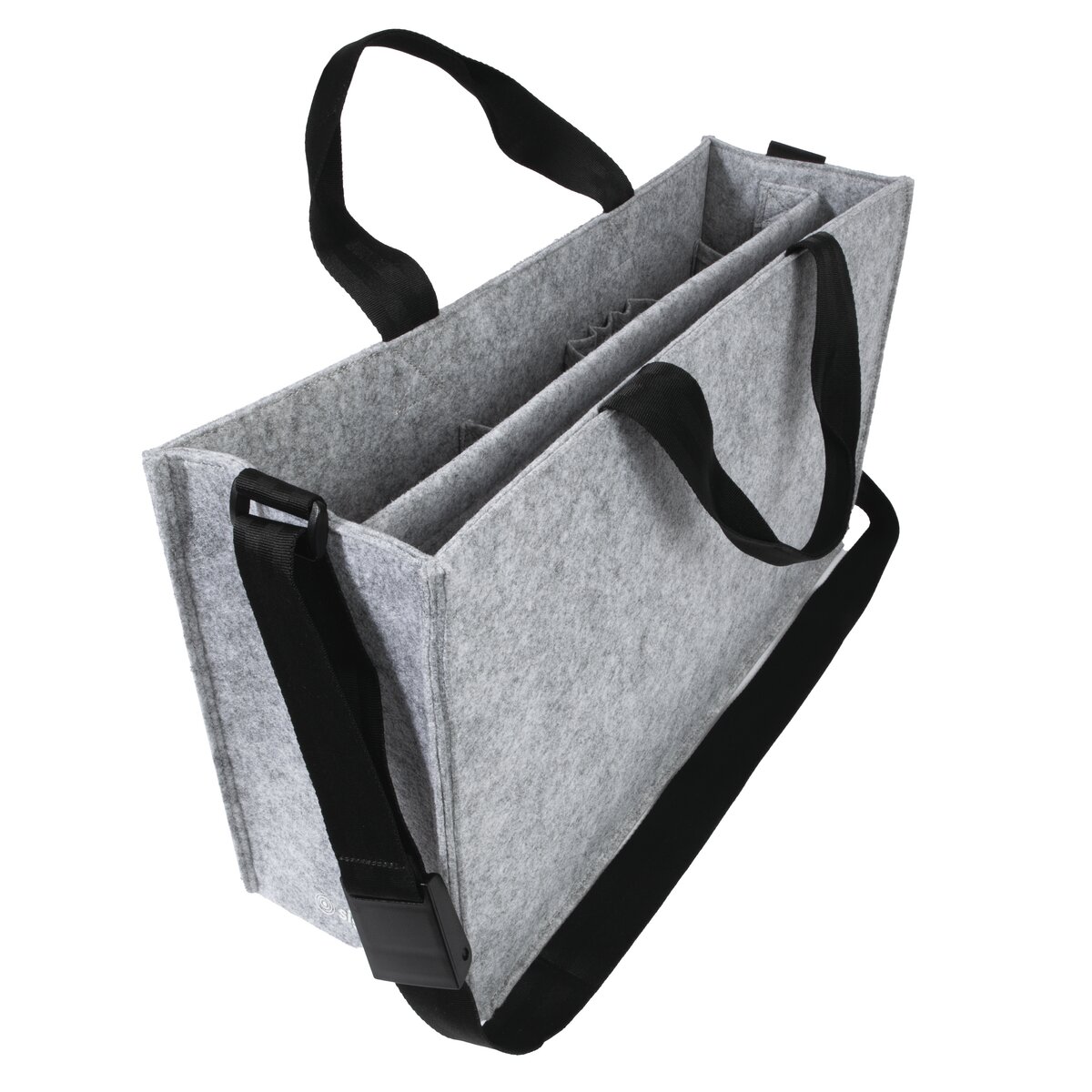 Grey felt bag with black straps
