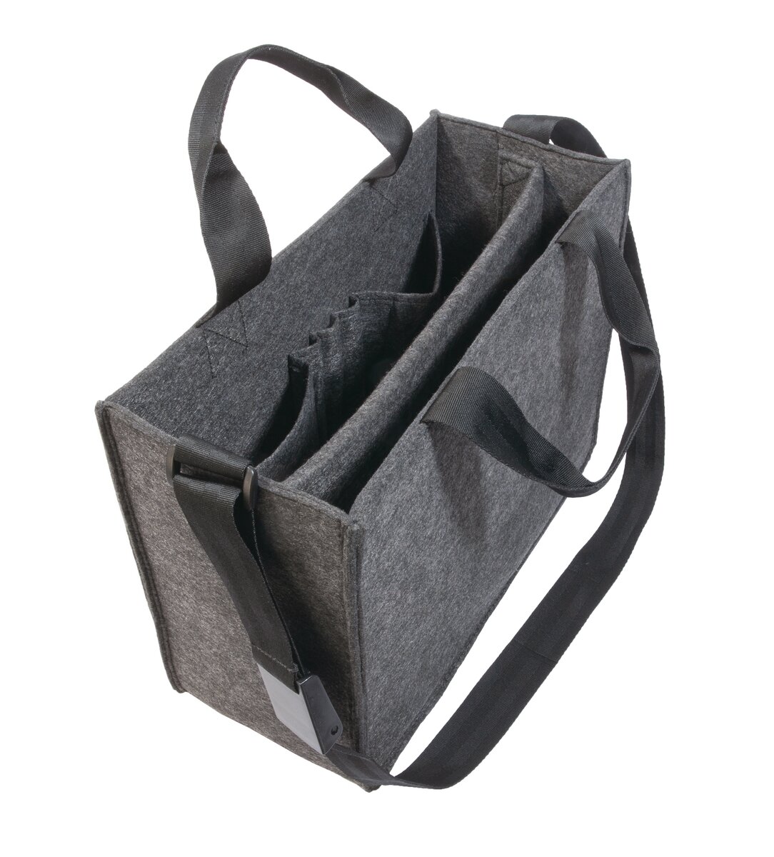 Grey felt bag with dividers Black top handles