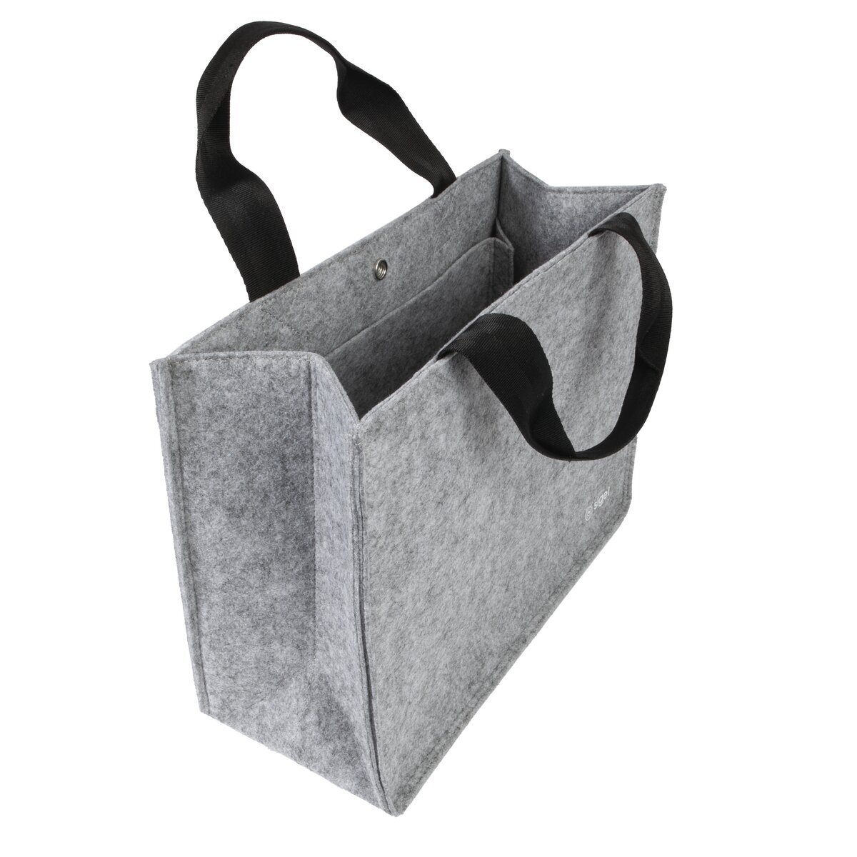Grey felt bag with black handles Divided inner compartment