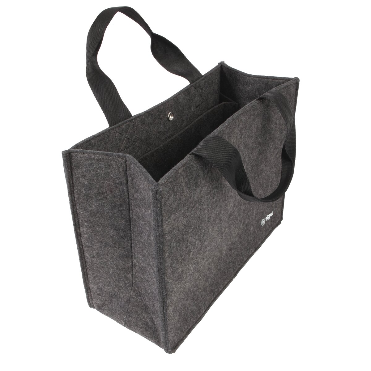 Grey felt bag with black handles