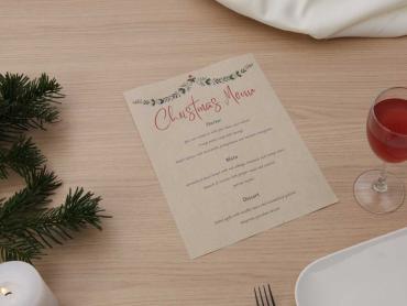 Weihnachts-Motiv-Papier mit Weihnachtsmenü