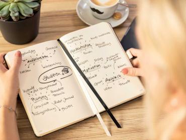 Aufgeschlagenes Conceptum Notizbuch mit Notizen