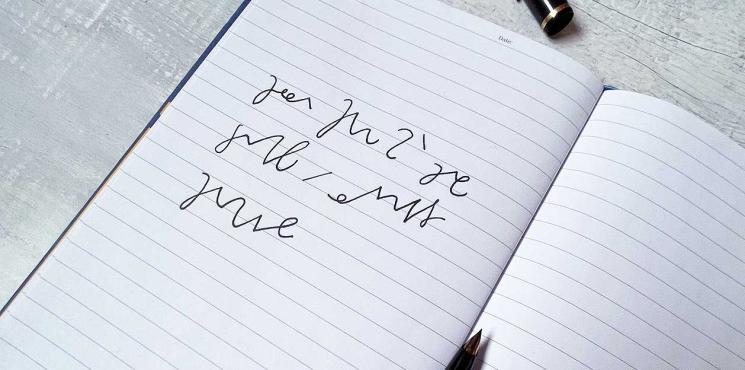 Notizbuch mit Satz in Stenografie