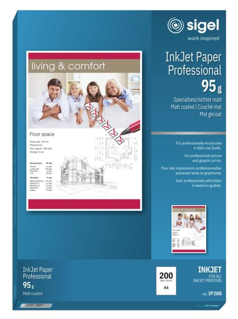 Inkjet paper, matt/specially coated, white, A4, 200 sheets | SIGEL