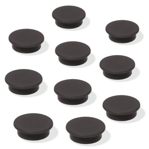 Black, round plastic caps