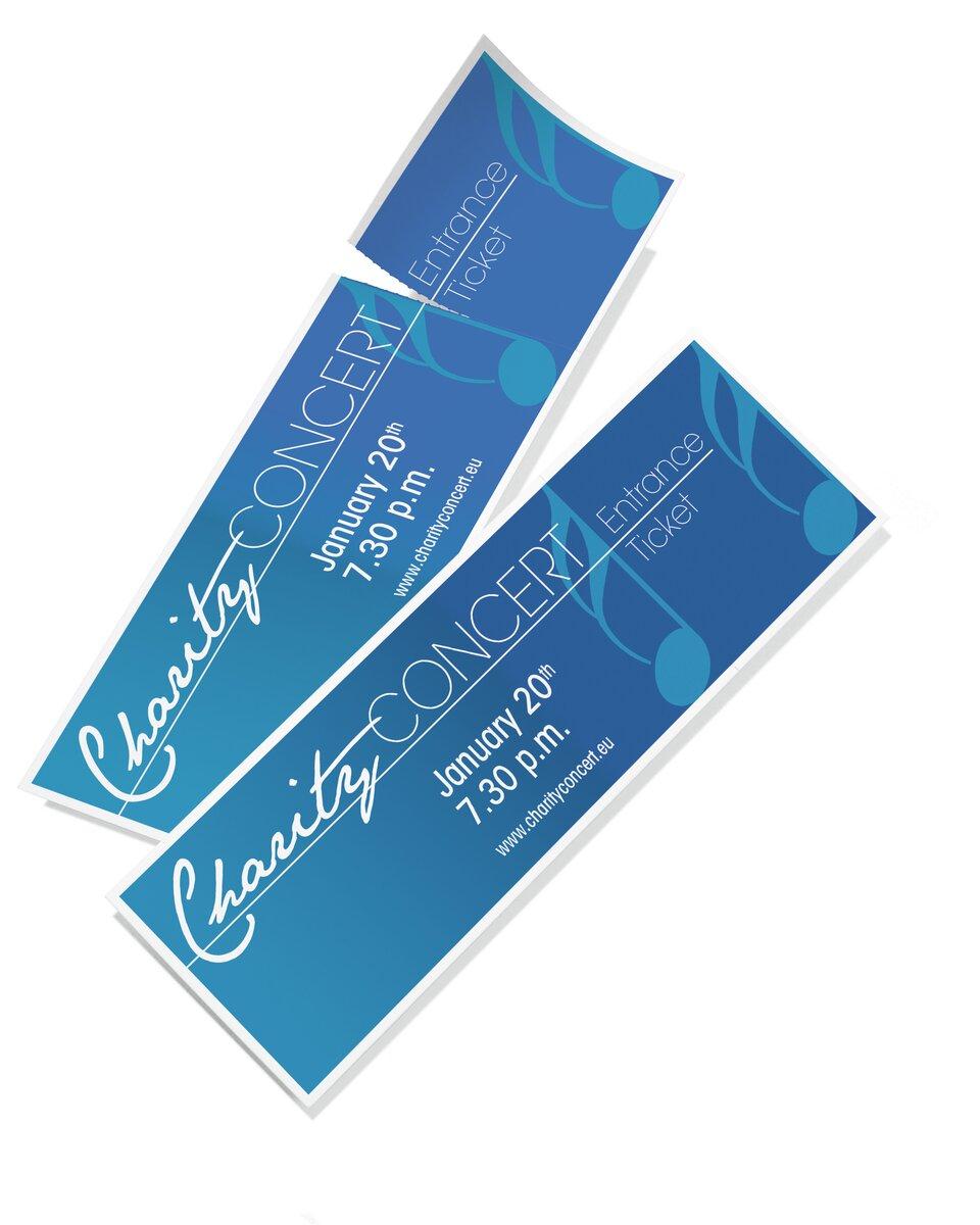 Two blue tickets for a charity concert on January 20 at 7:30 p