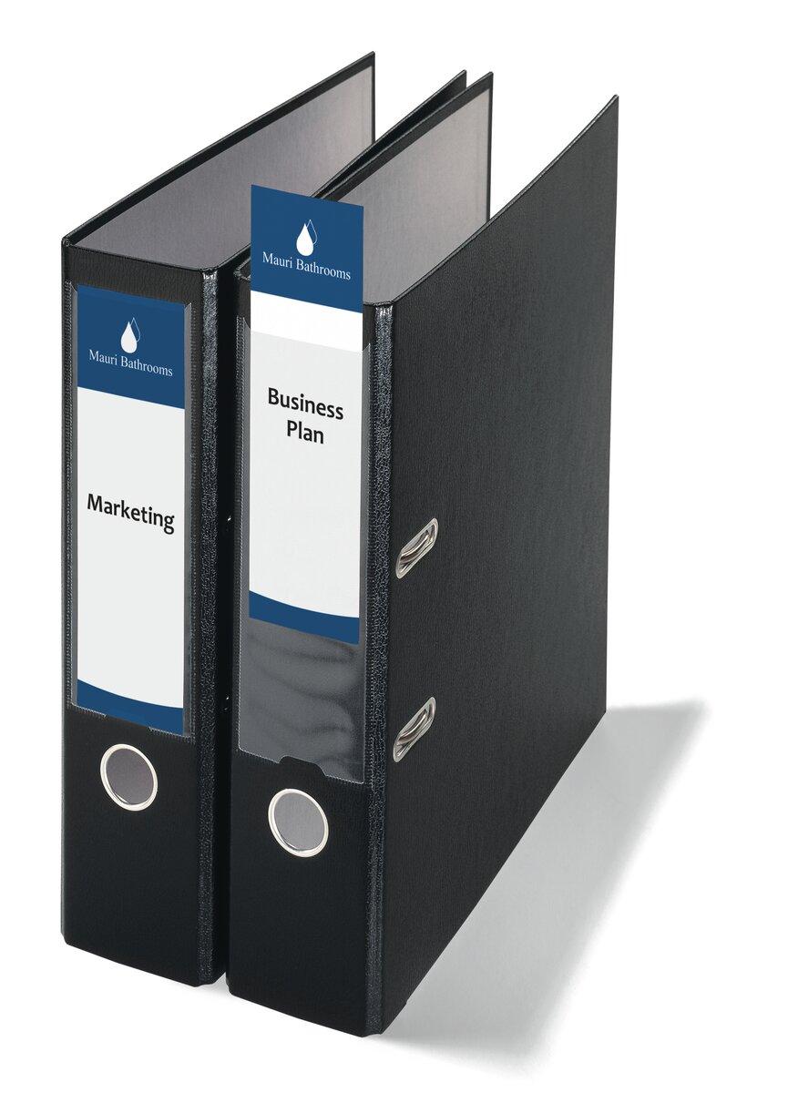 Black folders with labels Left: "Marketing", right: "Business Plan"