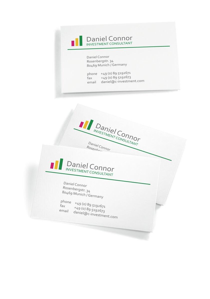 "Daniel Connor" business cards with contact details