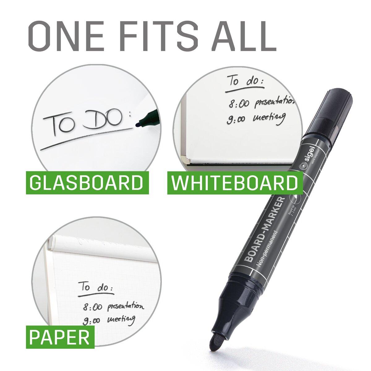 Markers on glass, whiteboard, paper