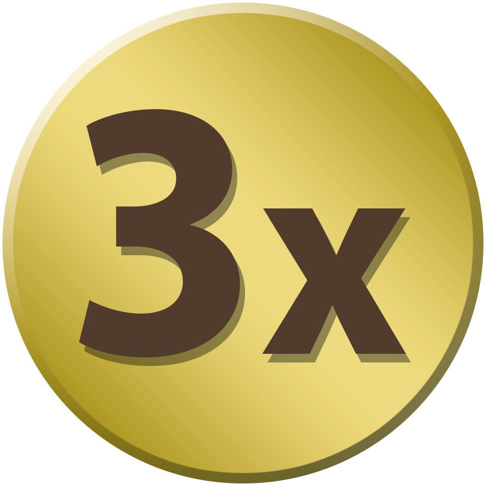 Golden circle with '3x' lettering