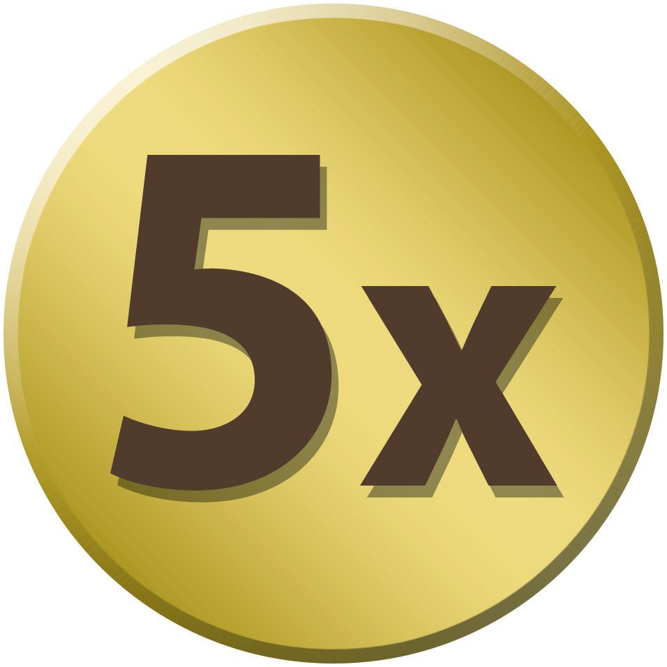 Golden coin with "5x" in black