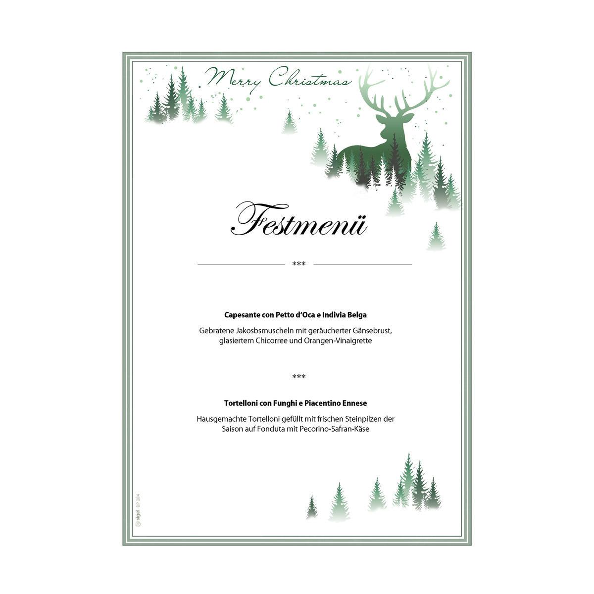 Christmas festive menu with two courses: goose breast and tortelloni