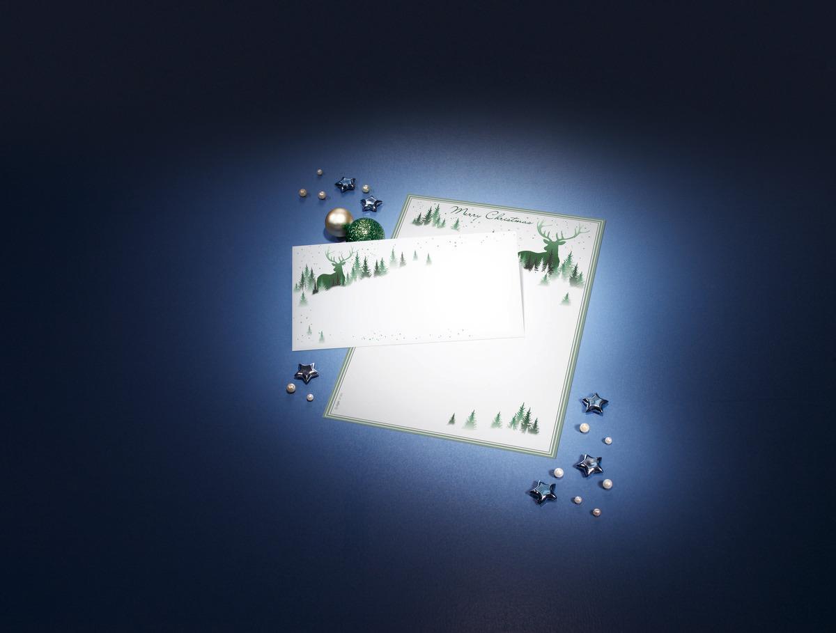 Christmas card with deer motif, Christmas decorations