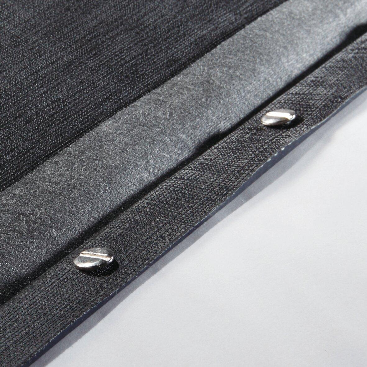 Dark fabric with two screws