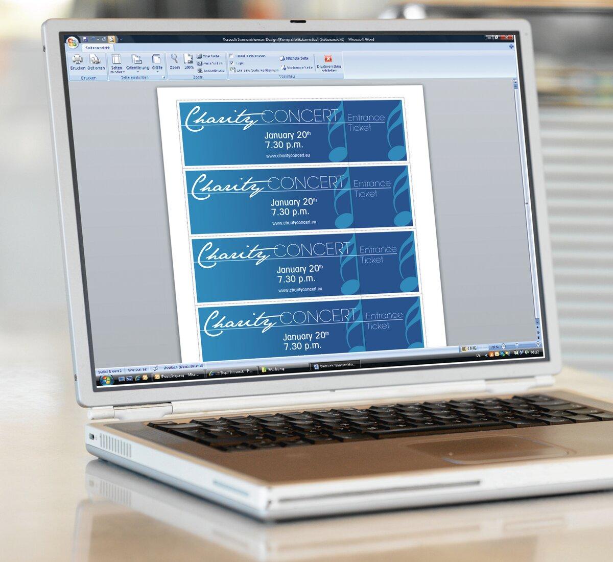 Laptop with screen view of concert tickets