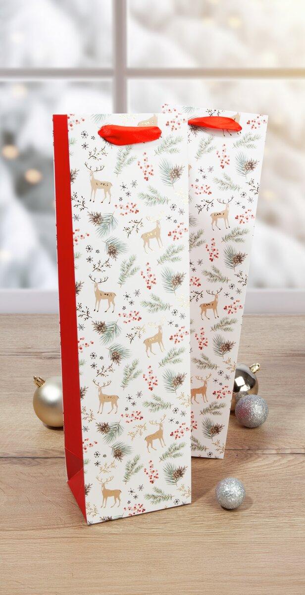 Christmas bags with reindeer motif, red handle