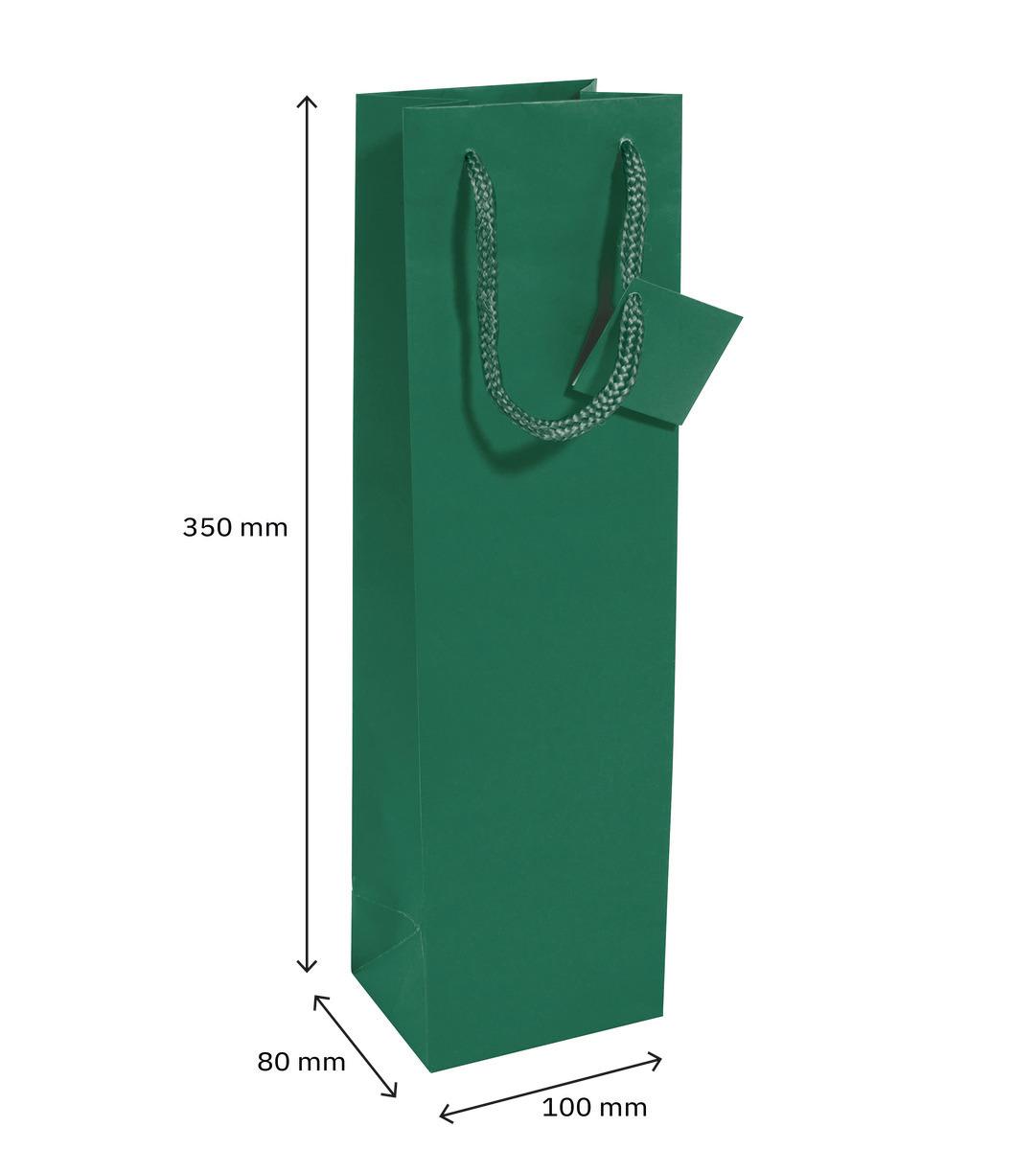 Green gift bag with carrying cord Dimensions: 350 mm high, 100 mm wide, 80 mm deep