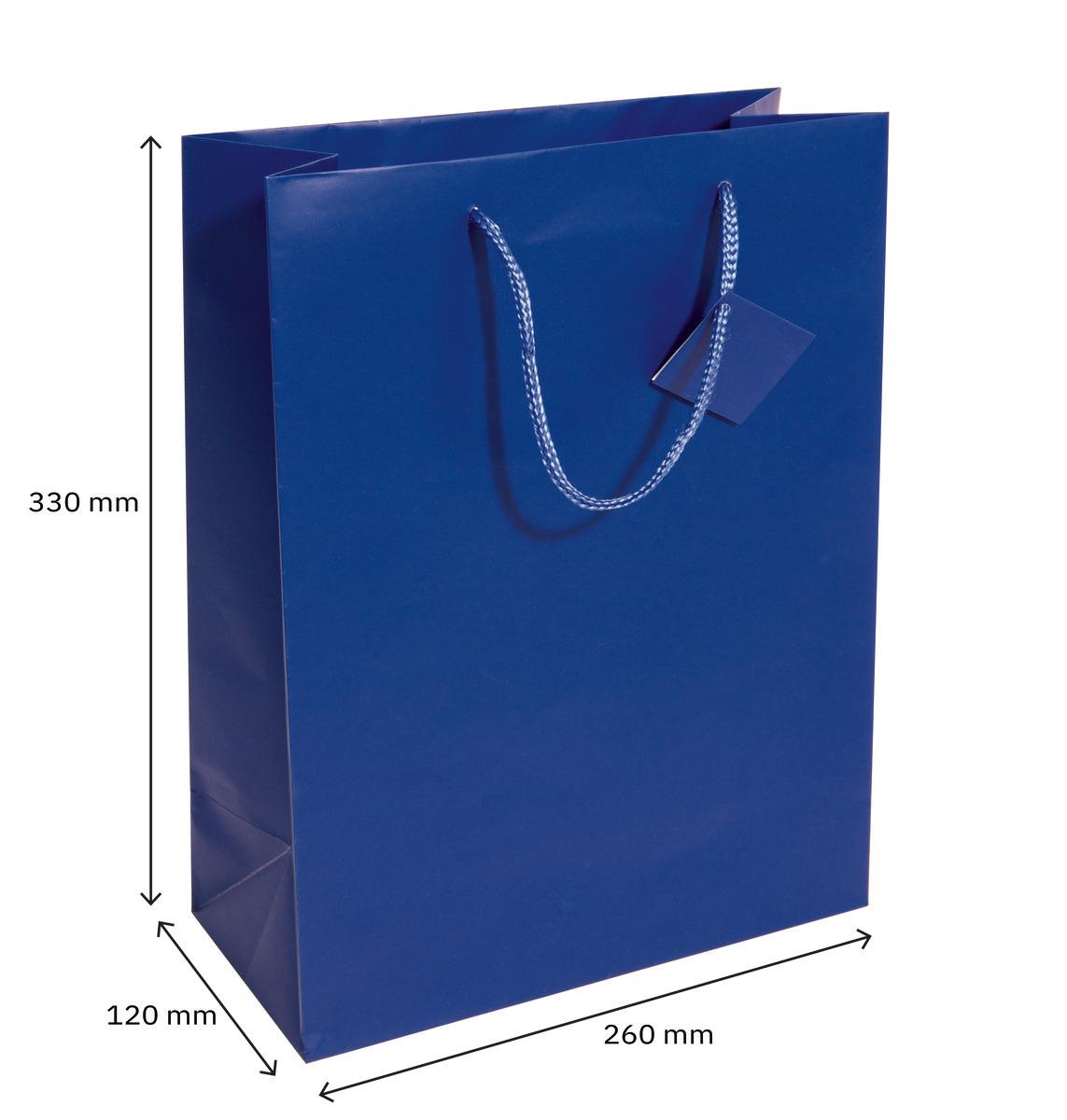 Blue gift bag with handles, dimensions 330 x 260 x 120 mm