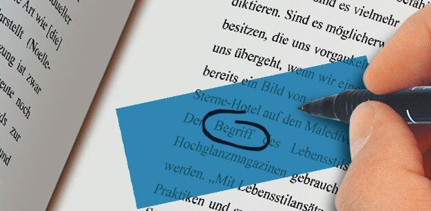 Text page with highlighted word, term circled