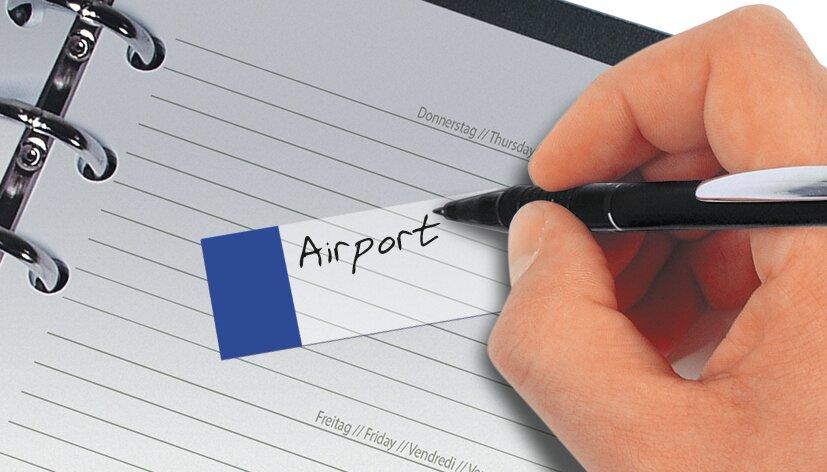 Note in a ring binder: Airport