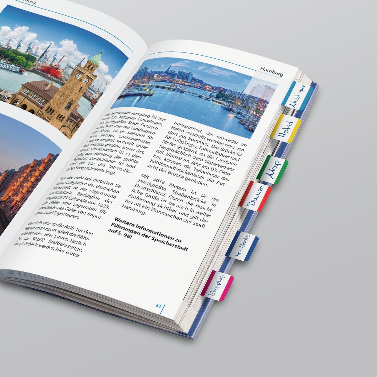 Open book with Hamburg text and tabs