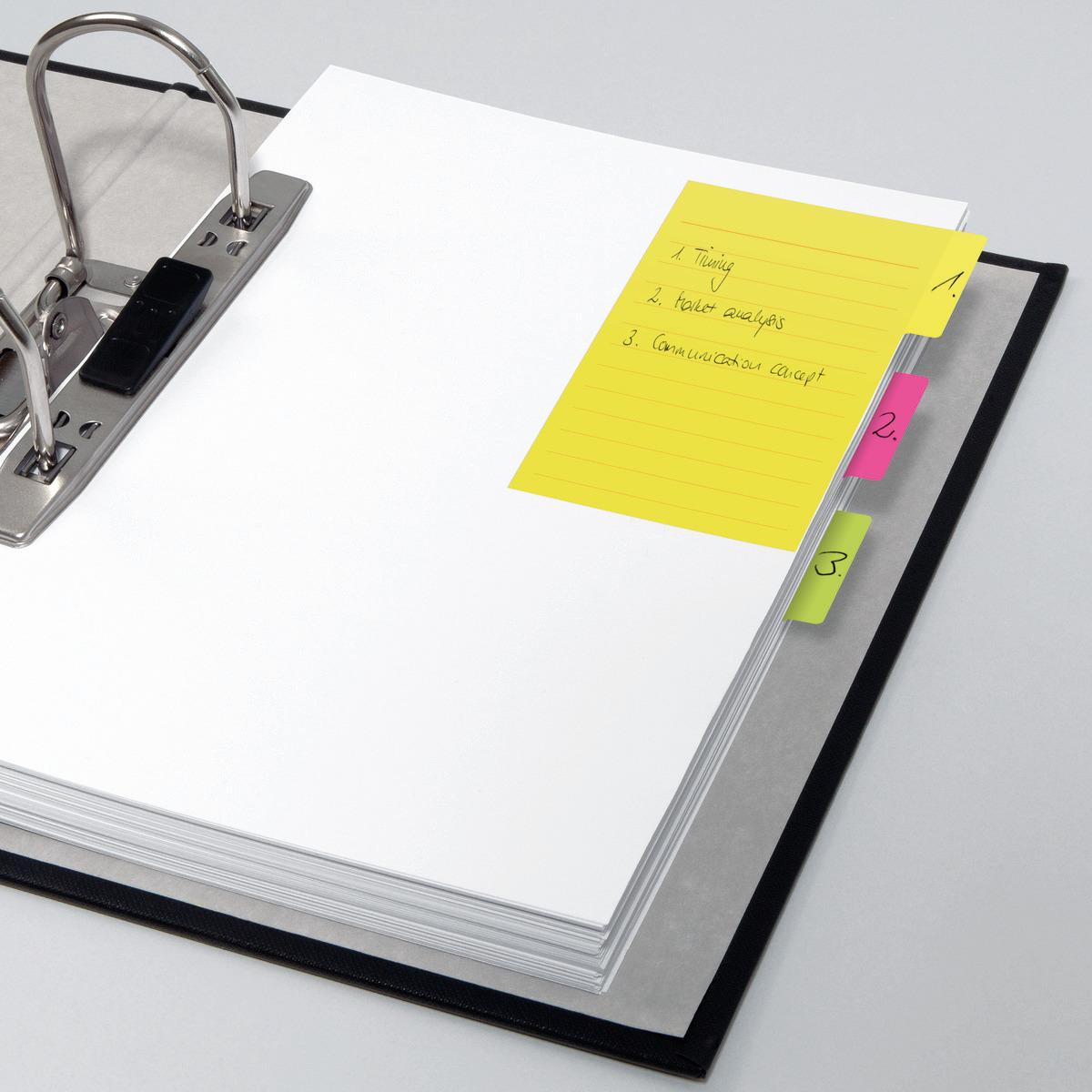 Folders with white sheets, yellow note and tabs