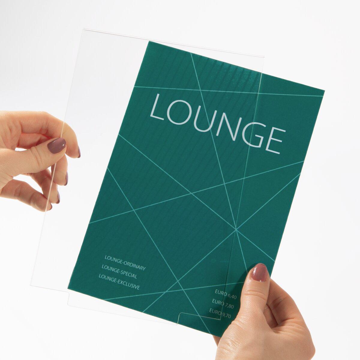 Blue card with LOUNGE text, prices below