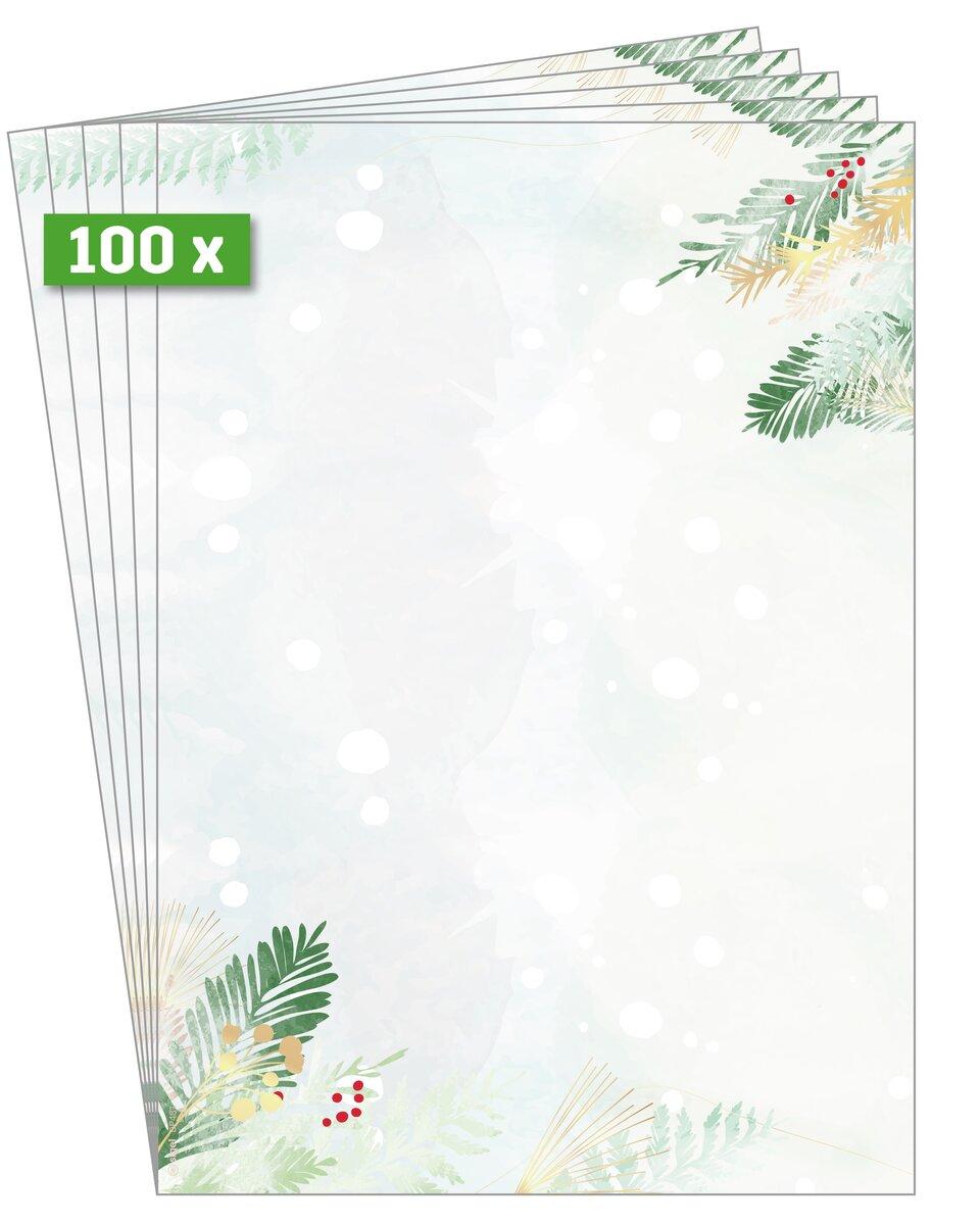 100 white cards with winter fir branch design