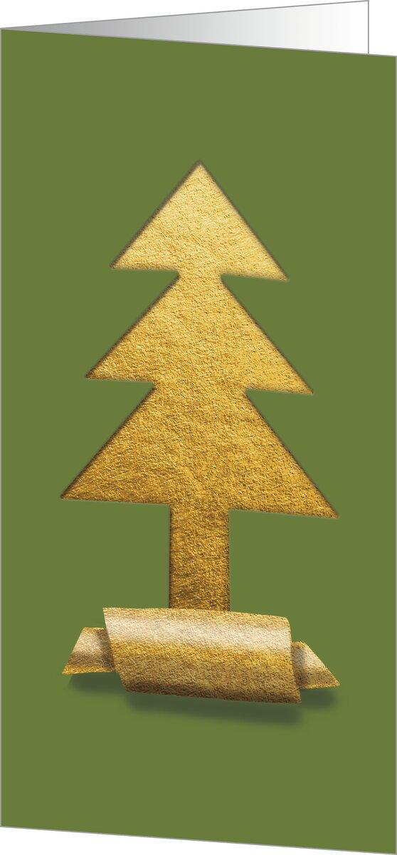 Golden Christmas tree on green background