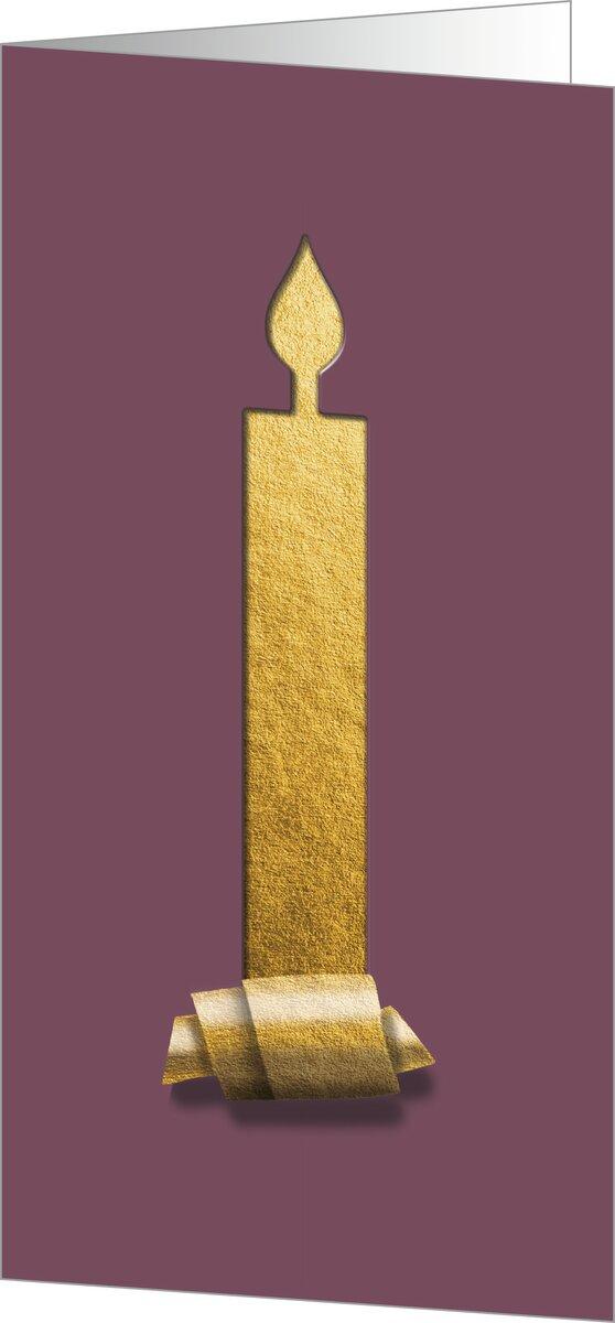 Golden candle on purple background