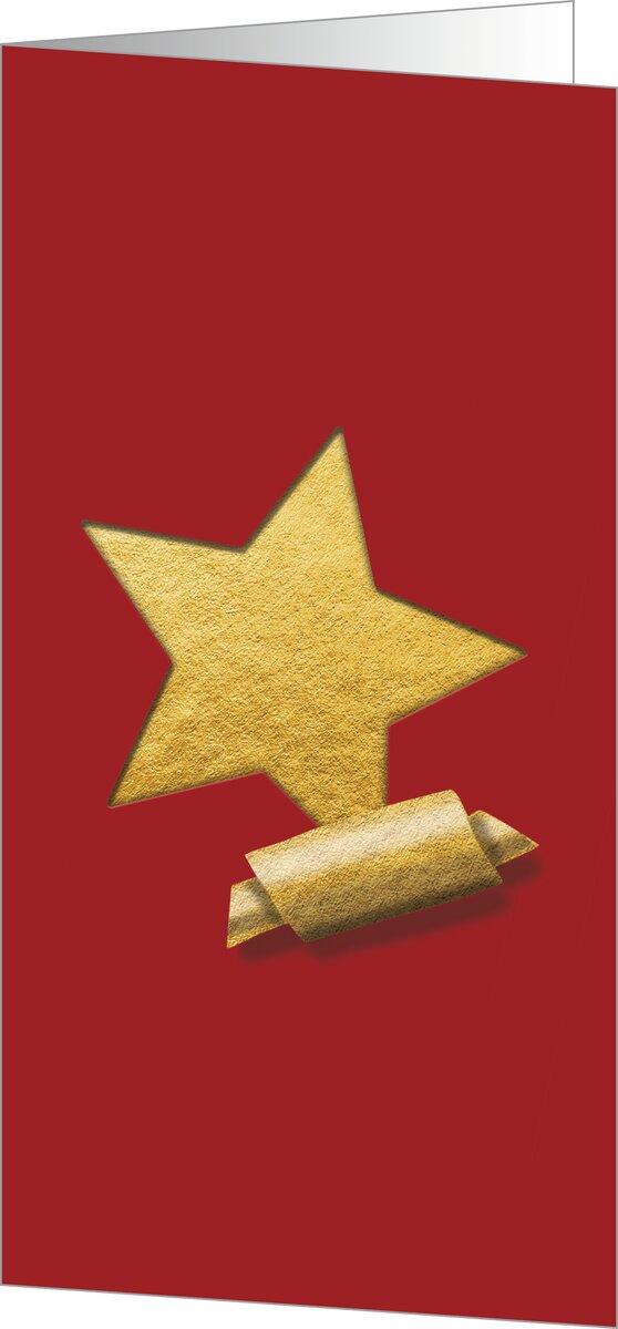 Golden star and ribbon on red background