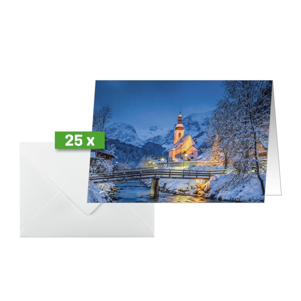 Snowy Church with Bridge, 25 cards