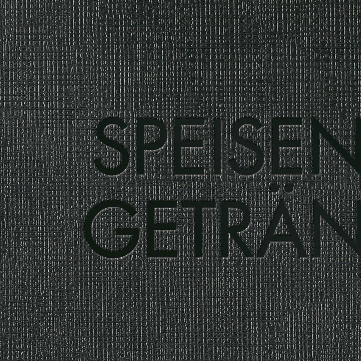 Schwarze strukturiert Textur mit der Aufschrift SPEISEN GETRÄNKE