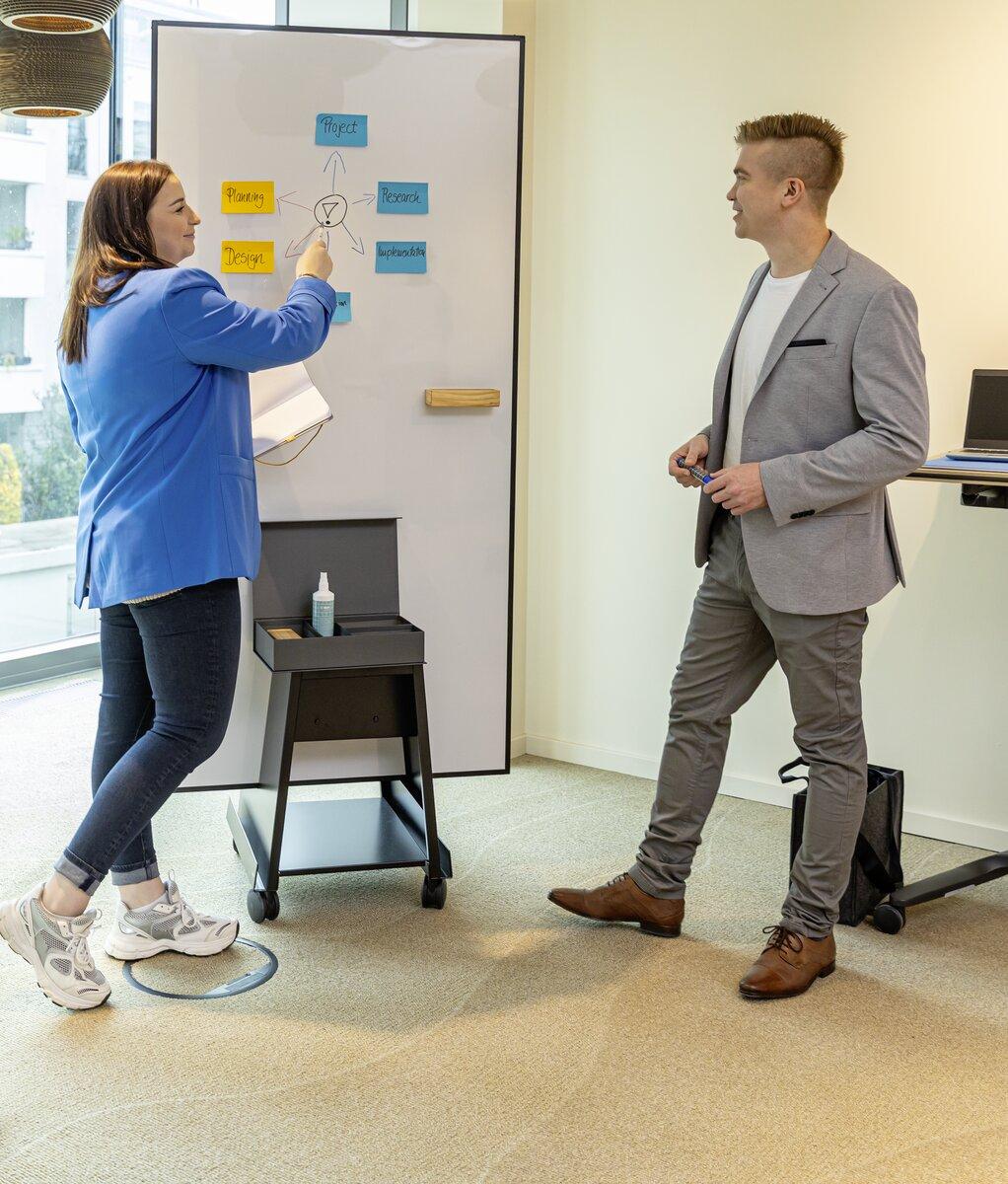 People discussing on a whiteboard