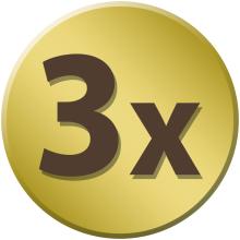 Golden circle with '3x' lettering