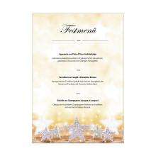 festive menu with three courses; decorated with glittering stars