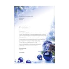 Christmas letter with blue ball décor, snow and fir branches