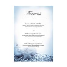 Three-course festive menu: scallops, tortelloni, chocolates background with silver balls and star