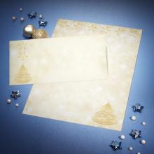 Christmas cards with stars, baubles on blue background