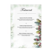 Three-course festive menu decorated with pine cones