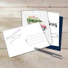 Christmas cards with car motif, pen
