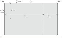 Rectangle with horizontal division, dimensions 15 mm, 55 mm, 10 mm, 130 mm, 50 mm