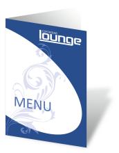 Blau-weiße Speisekarte mit Ornament Text: Coffee Bar Lounge Menu