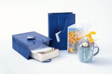 Blue gift bags and mug