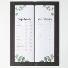 Menu with soft and hot drinks