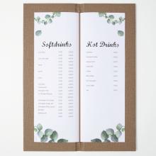 Drinks menu with soft and hot drinks, prices in Euro