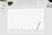 Desk with keyboard, calendar