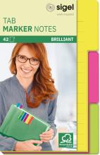 A person holding a folder with colorful markers on the right yellow-pink tabs