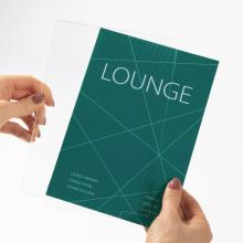 Blue card with LOUNGE text, prices below