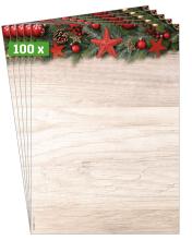 Christmas letterheads, fir branch, red decoration 100 pieces